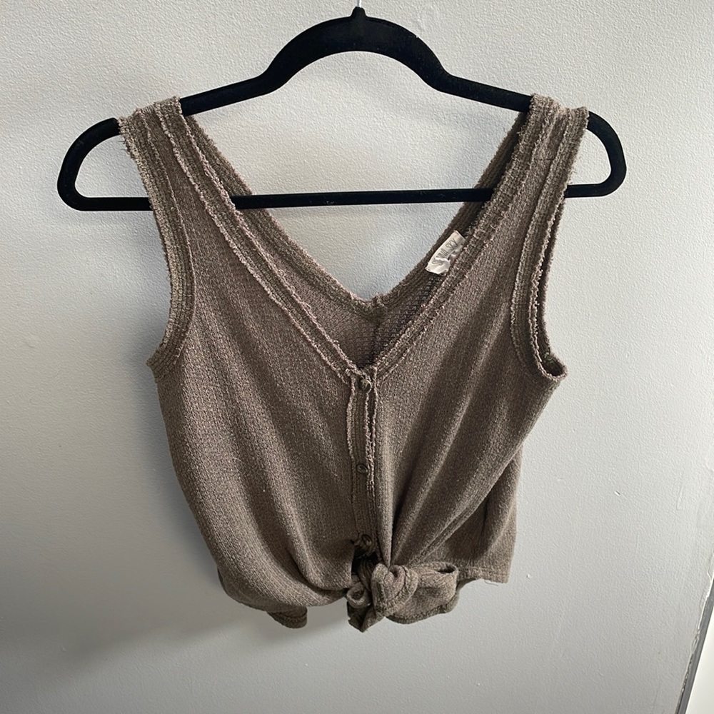 Button Down Tank Top With Front Tie (Green, Size XS)